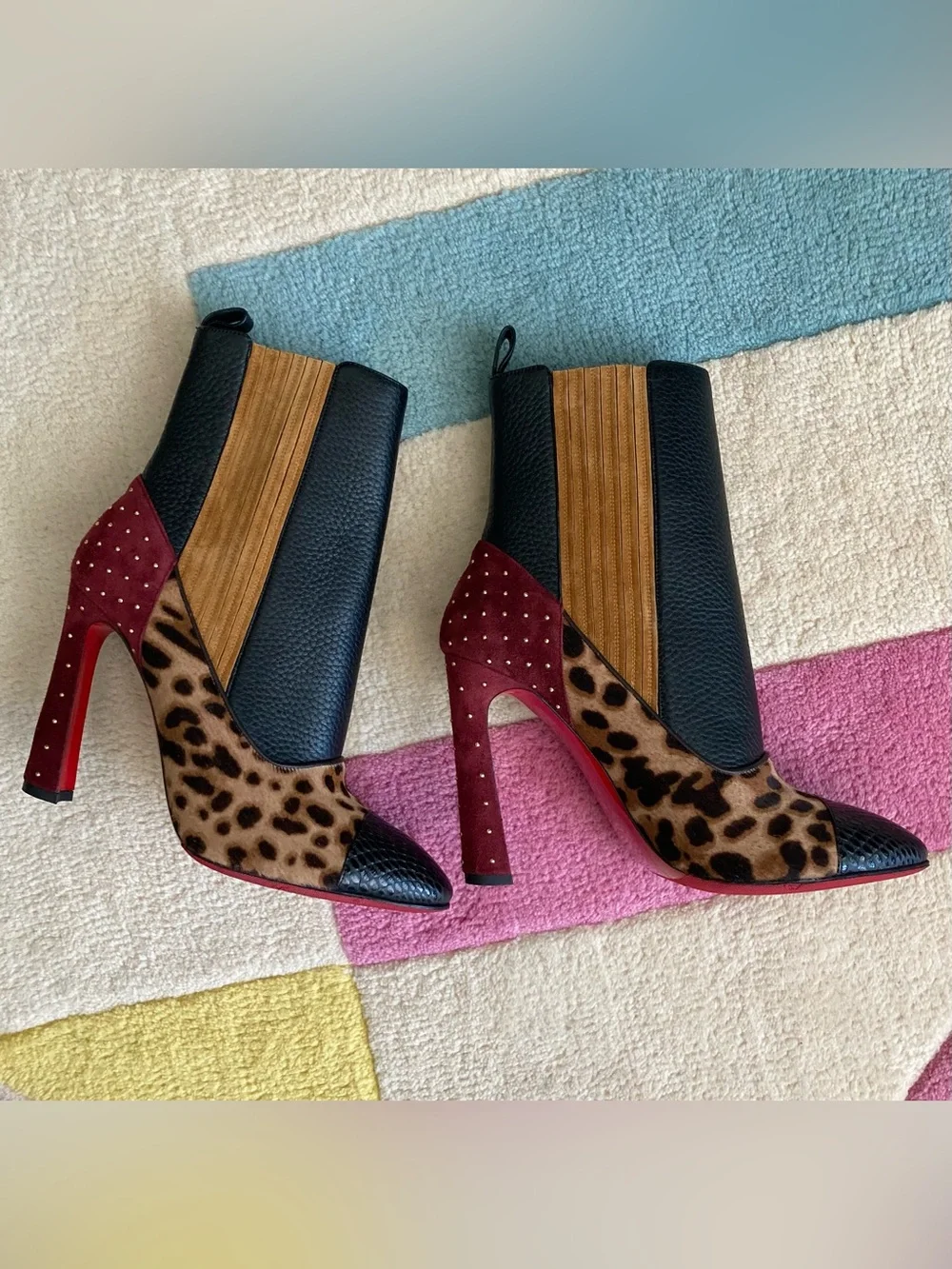 NEW Christian Louboutin Me In The 90s Leopard Red Black Leather Ankle Boots 37.5
